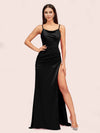 Sexy Spaghetti Straps Mermaid Long Soft Satin Graduation Prom Dresses With Slit