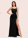 Sexy Spaghetti Straps Mermaid Long Soft Satin Bridesmaid Dresses With Slit