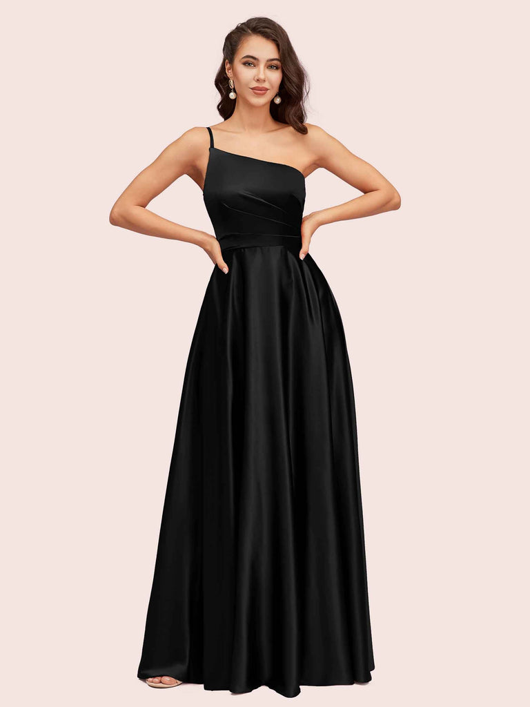 Fancy One Shoulder A-Line Long Soft Satin Party Prom Dresses 2023 Fancy One Shoulder A-Line Long Soft Satin Party Prom Dresses 2023