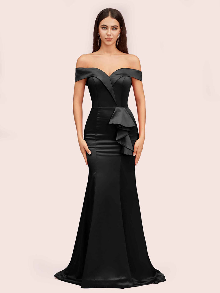 Elegant Soft Satin Mermaid Off Shoulder Unique Long Evening Prom Dresses Online Elegant Soft Satin Mermaid Off Shoulder Unique Long Evening Prom Dresses Online
