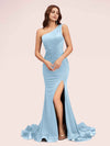 Sexy Side Slit One Shoulder Stretch Jersey Long Mermaid Bridesmaid Dresses