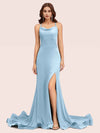 Sexy Backless Criss Cross Side Slit Stretchy Jersey Long Mermaid Bridesmaid Dresses