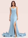 Sexy Backless Criss Cross Side Slit Stretchy Jersey Long Mermaid Party Prom Dresses