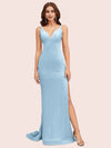 Sexy V-neck Side Slit Stretchy Jersey Long Mermaid Bridesmaid Dresses