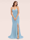 Sexy Halter Criss Cross Back Stretchy Jersey Long Mermaid Evening Prom Dresses With Slit