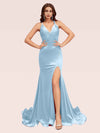 Sexy V-neck Side Slit Stretchy Jersey Long Mermaid Evening Prom Dresses Online