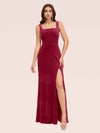 Elegant Velvet Square Neck Long Mermaid Party Prom Dresses With Slit