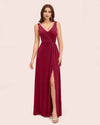 Modern Velvet V-Neck Side Slit Long Bridesmaid Dresses Online