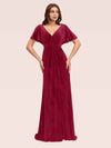 Elegant Velvet Bat Sleeves V-neck Long Bridesmaid Dresses Online