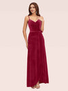 Elegant Velvet Spaghetti Straps V-neck Modern Long Prom Dresses With Slit