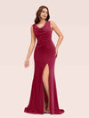 Sexy Open Back Velvet Cowl Side Split Long Mermaid Bridesmaid Dresses Online