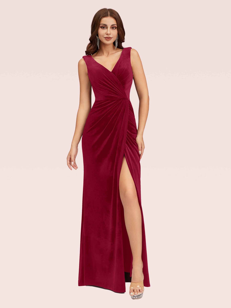 Sexy V Neck Long Velvet Graduation Prom Dresses Online With Slit Sexy V Neck Long Velvet Graduation Prom Dresses Online With Slit