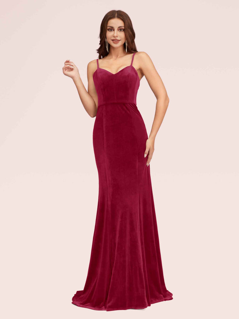 Elegant Spaghetti Straps Long Mermaid Velvet Bridesmaid Dresses Online Elegant Spaghetti Straps Long Mermaid Velvet Bridesmaid Dresses Online