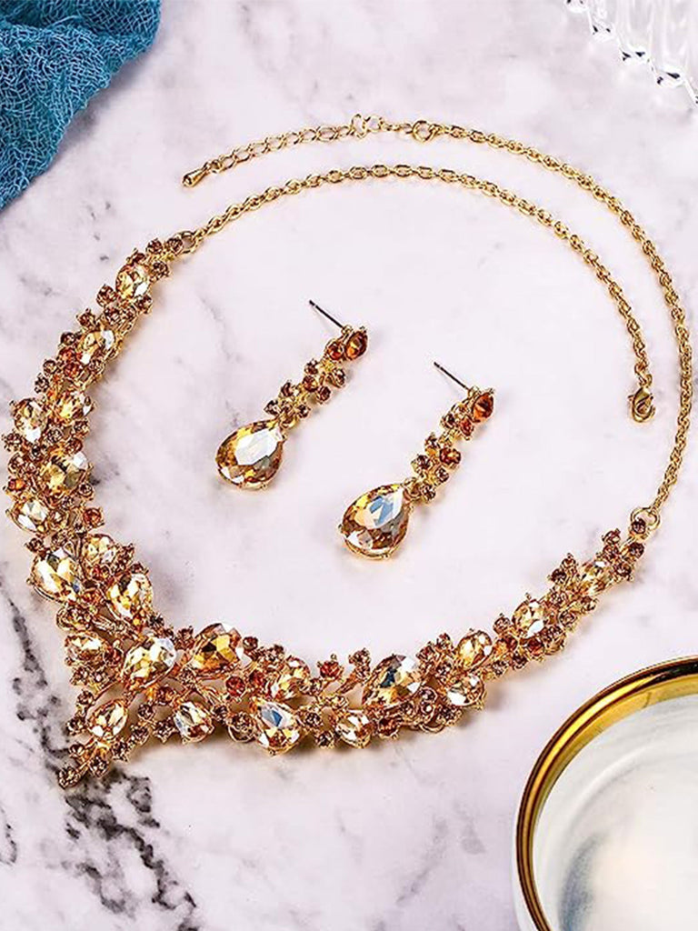 Bridal Crystal Teardrop Jewelry Set | Necklace and Earrings for Women's Wedding