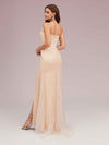 Champagne Spaghetti Straps Sequin Long Mermaid Prom Dresses With Slit