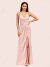 Sexy Spaghetti Straps V-neck Long Silky Soft Satin Formal Prom Dresses With Slit