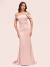 Sexy Mermaid Off Shoulder Long Silky Satin Evening Prom Dresses Online