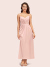 Elegant Spaghetti Straps A-Line Ankle Length Short Satin Bridesmaid Dresses Online