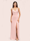 Simple Soft Satin Sexy Spaghetti Straps Long Side Slit Mermaid Graduation Prom Dresses