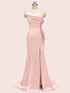 Elegant Strapless Side slit Mermaid One Shoulder Long Soft Satin Bridesmaid Dresses