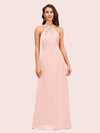 Simple Halter Long Soft Satin Formal Prom Dresses For Women