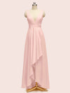 High Low Sleeveless V-Neck A-Line Unique Soft Satin Bridesmaid Dresses Online