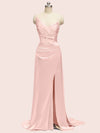 Sexy See Through Side Slit Long Soft Satin Bridesmaid Dresses 2023