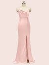 Sexy Cowl Neck Spaghetti Straps Mermaid Long Soft Satin Bridesmaid Dresses With Slit