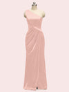 Elegant One Shoulder Long Soft Satin Mermaid Bridesmaid Dresses With Slit