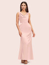 Elegant Cowl Neck Mermaid Long Soft Satin Party Prom Dresses Online