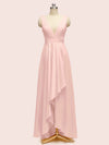 High Low V-Neck A-Line Unique Soft Satin Formal Prom Dresses Online
