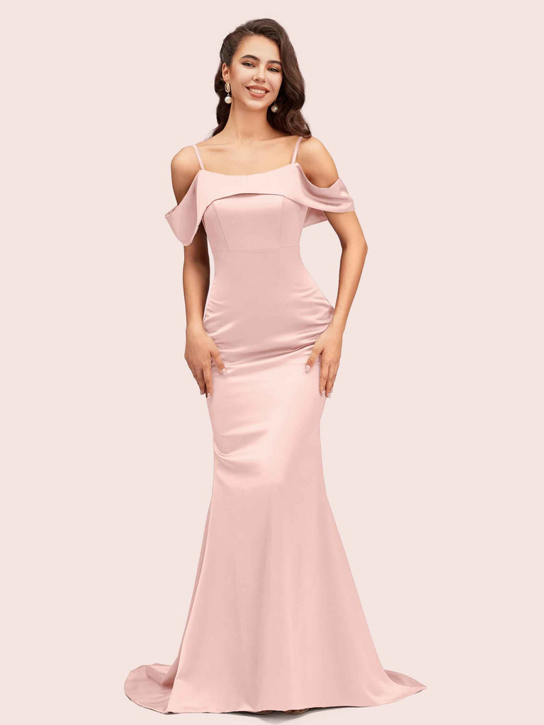 Sexy Mermaid Cold Shoulder Long Soft Satin Party Prom Dresses For Women