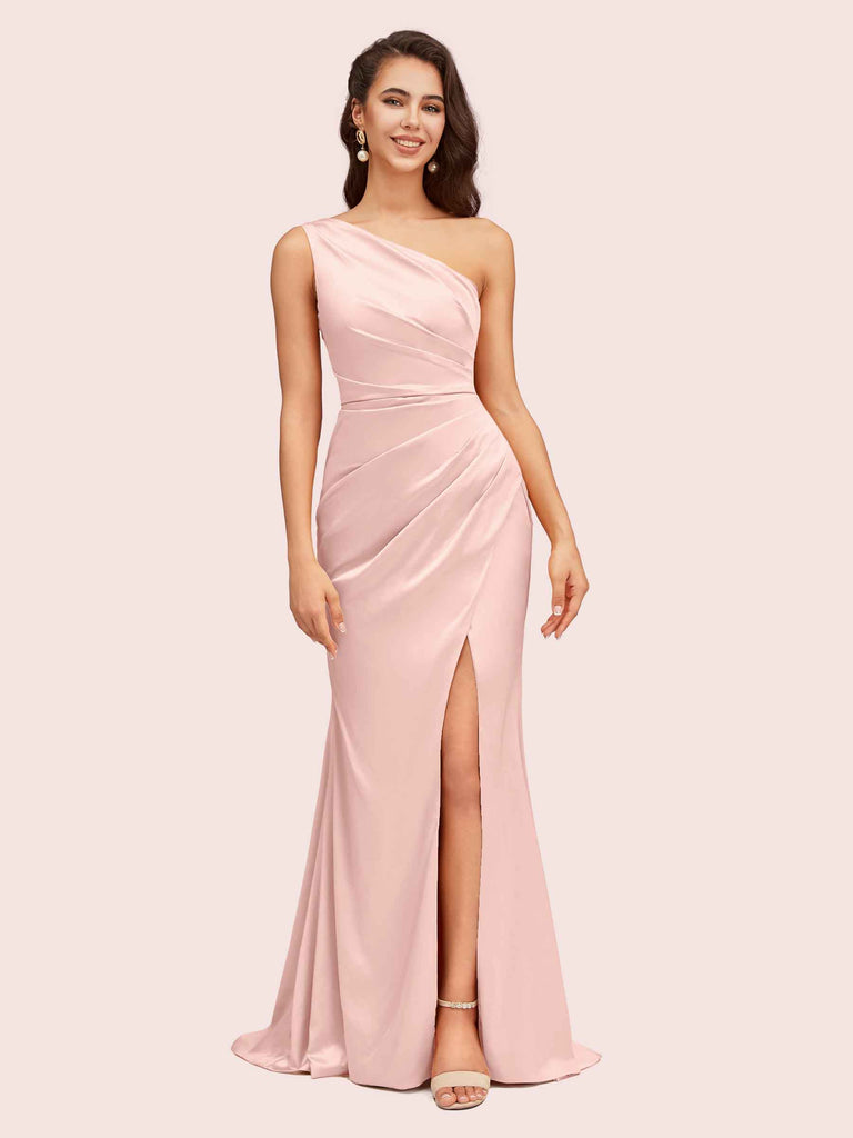 Elegant One Shoulder Mermaid Side Slit Soft Satin Bridesmaid Dresses Elegant One Shoulder Mermaid Side Slit Soft Satin Bridesmaid Dresses