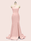 Sexy One Shoulder Side Slit Long Soft Satin Mermaid Graduation Prom Dresses