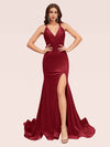 Sexy V-neck Side Slit Stretchy Jersey Long Mermaid Bridesmaid Dresses Online