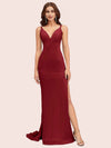 Sexy V-neck Side Slit Stretchy Jersey Long Mermaid Party Prom Dresses 2023