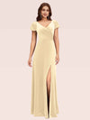 Sexy Side Slit Short Sleeves Velvet V-neck Long Formal Prom Dresses 2023