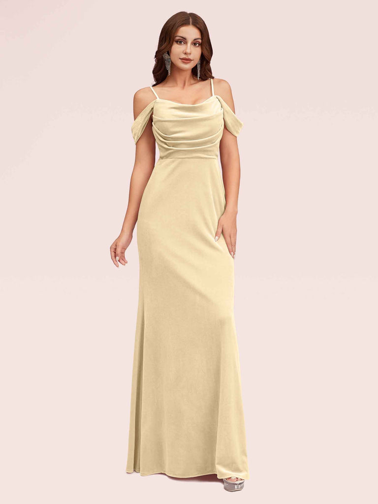 Elegant Cold Shoulder Long Mermaid Velvet Bridesmaid Dresses Online For Sale