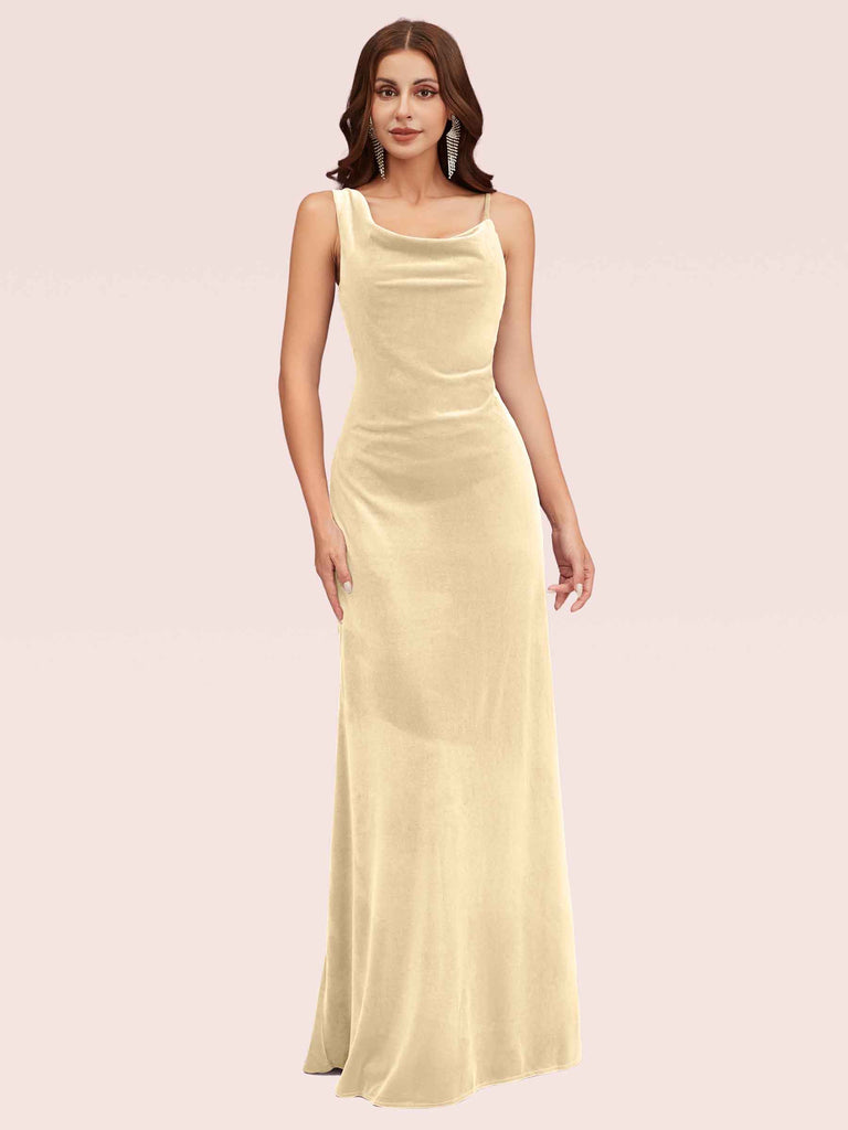 velvet cowl neck spaghetti strap bridesmaid dress Sexy Cowl Neck Velvet Spaghetti Straps Long Bridesmaid Dresses Online