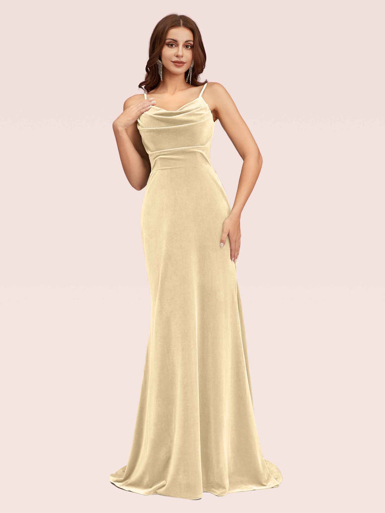 Modern Velvet Spaghetti Straps Long Mermaid Bridesmaid Dresses Online