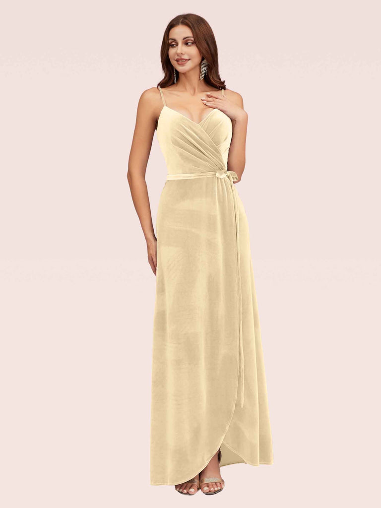 Elegant Velvet Spaghetti Straps V-neck Modern Long Prom Dresses With Slit Elegant Velvet Spaghetti Straps V-neck Modern Long Prom Dresses With Slit