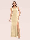 Elegant Velvet Square Neck Long Mermaid Party Prom Dresses With Slit