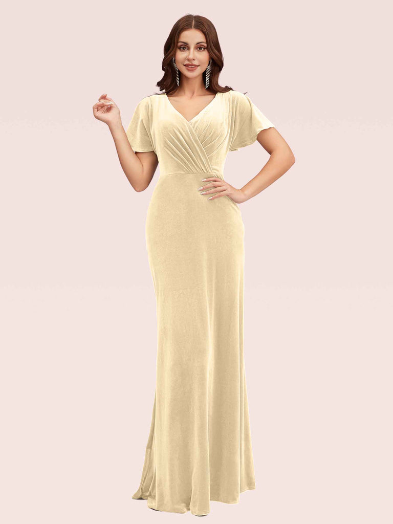 Sexy Short Sleeves Open Back Long Stretch Velvet Bridesmaid Dresses Online Sexy Short Sleeves Open Back Long Stretch Velvet Bridesmaid Dresses Online