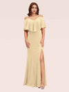 Sexy Cold Shoulder Velvet Mermaid Long Evening Prom Dresses With Slit