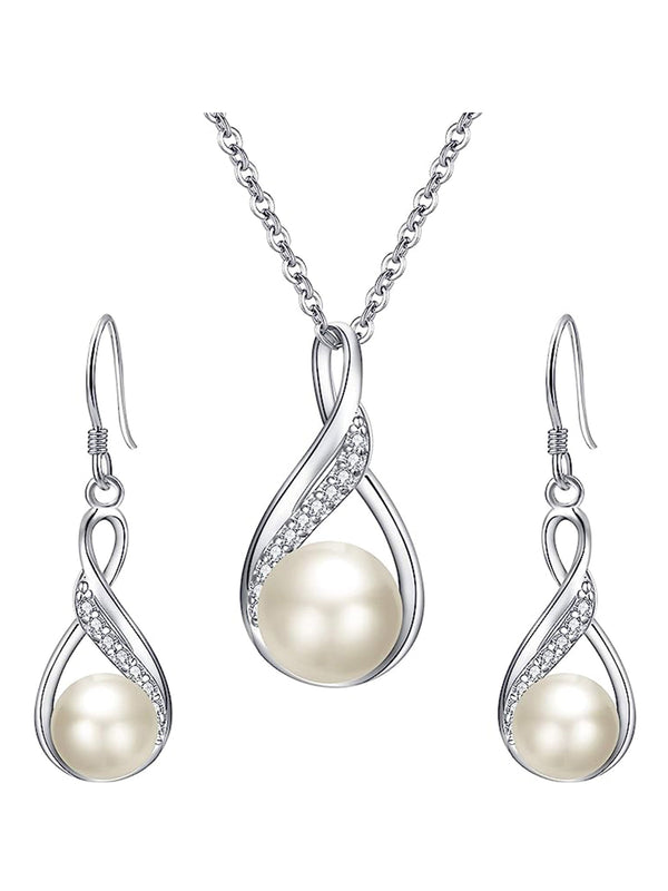 Delicate 925 Sterling Silver & Pearl Bridal Necklace Earrings Wedding Jewelry Sets