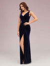 Sexy Velvet V-neck Sleeveless Side Slit Long Bridesmaid Dresses Online