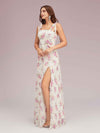 Cute Floral Chiffon Square Side Slit Long Formal Prom Dresses Online