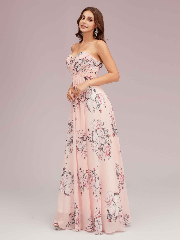Cute Sweetheart Unique Long Floral Chiffon Party Prom Dresses Online Cute Sweetheart Unique Long Floral Chiffon Party Prom Dresses Online