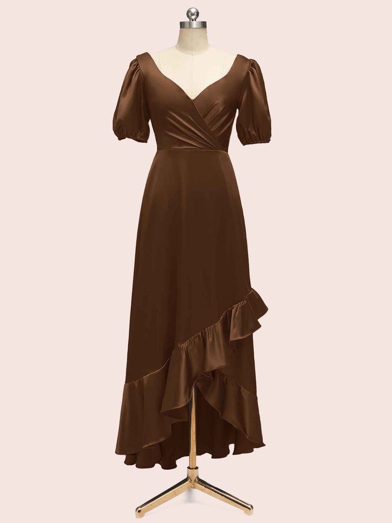 Beautiful Short Sleeves V-Neck Soft Satin Cheap Short Bridesmaid Dresses Beautiful Short Sleeves V-Neck Soft Satin Cheap Short Bridesmaid Dresses
