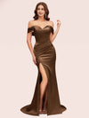 Sexy Off Shoulder Side Slit Long Soft Satin Mermaid Party Prom Dresses Online